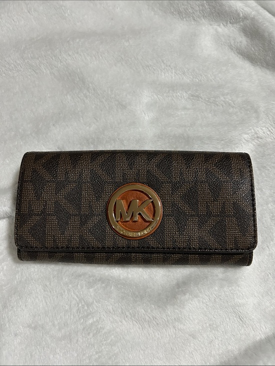 Michael Kors Handbags - Michael Kors Dark Brown MK Logo Continental Wallet with Gold Emblem